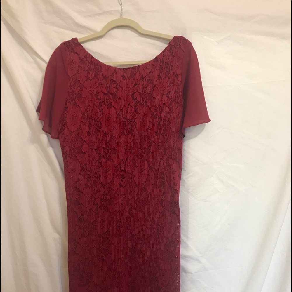 Deep Red Taylor Midi Dress with Lace Overlay